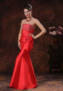 Mermaid Bowknot Celebrity Evening Dresses Red Beaded