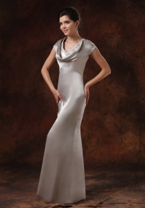 Silver Short Sleeves V-neck Celebrity Evening Dresses