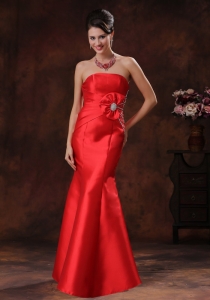 Red Mermaid Celebrity Evening Dresses Beaded Bowknot