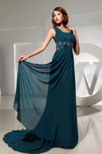 Square Peacock Green Prom Homecoming Dress Beaded Train