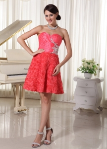 Rolling Flowers Appliques Cocktail Homecoming Dress Watermelon