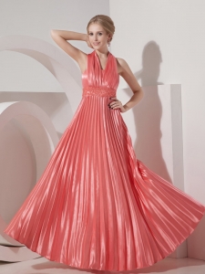 Pleated Halter Evening Pageant Dresses Watermelon Red