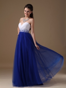 White and Blue Sweetheart Beading Prom Holiday Dress