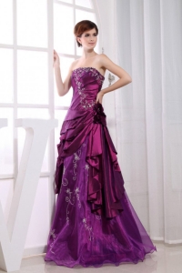 Embroidery Flowers Prom Homecoming Dresses Purple Taffeta