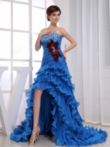 High-low Ruffled Layers Beading Prom Dress Royal Blue