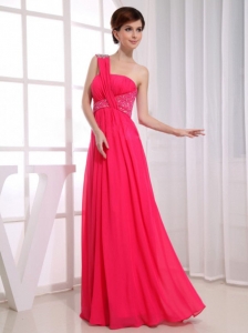 Beading One Shoulder Prom Homecoming Dresses Hot Pink