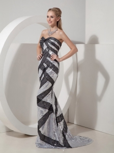 Sequin Mermaid Celebrity Evening Dresses Black and Silver
