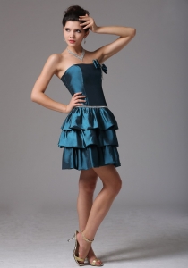 Bow Ruffled Layers Blue Cocktail Homecoming Dresses Beaded