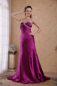 Fuchsia Beading Evening Pageant Dresses Ruched Sweep