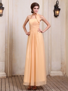 Discount Gold Halter Top Prom Homecoming Dresses Ruching
