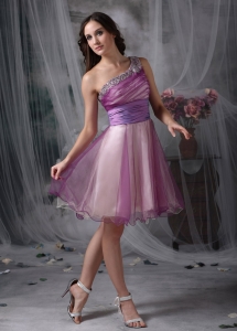 Beading One Shoulder Prom Cocktail Dresses Lavender Layers