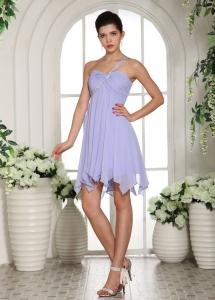 Beaded One Shoulder Lilac Homecoming Cocktail Dress Ruch