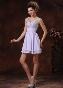 Lilac Straps Beaded Ruching Cocktail Graduation Dresses
