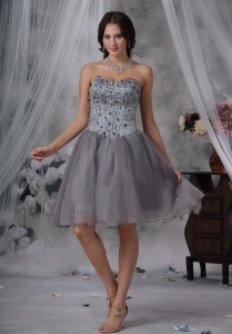 Beaded Grey Prom Cocktail Dresses Knee-length Sweetheart