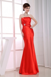 Mermaid Beading Red Prom Evening Dress Ruched Taffeta