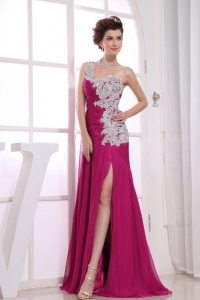 Appliques One Shoulder Ruch Fuchsia Prom Homecoming Dress