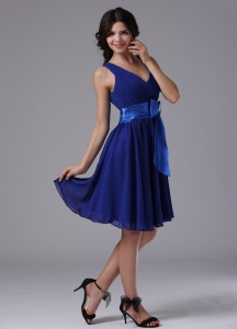 Peacock Blue Dama Dress for Quinceanera Bow Chiffon