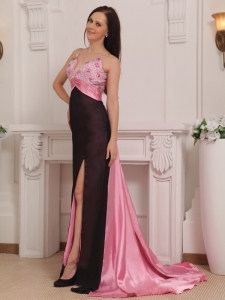 Pink and Black Beading Straps Celebrity Evening Dresses