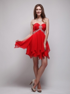 Red Chiffon Beading Cocktail Holiday Dresses Sweetheart