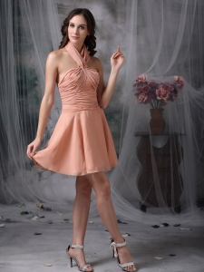 Rust Red Halter Ruch Dama Dresses for Quinceanera Chiffon