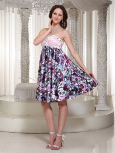 Colorful Printing Beading Homecoming Dress Ruch Sweetheart