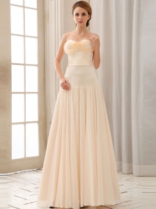 Champagne Pleated Sweetheart Prom Evening Dress Beading