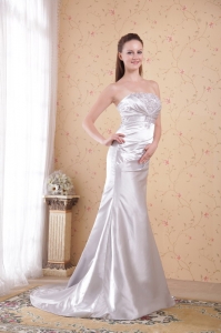 Appliques Court Train Ruch Prom Evening Dress Satin
