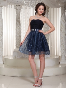 Sequin Blue and Black Beading Homecoming Dresses Ruched