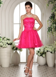 Homecoming Dress Appliques Beading Mini-length Hot Pink