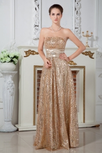 Sequin Celebrity Evening Dress Champagne Empire Beading