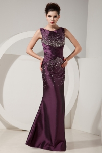 Scoop Prom Celebrity Dress Dark Purple Mermaid Beading