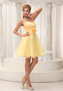 Handle Flower Homecoming Cocktail Dress Light Yellow Beaded