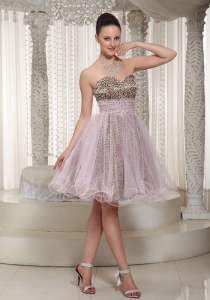 Leopard Organza Prom Homecoming Dress Light Pink Short