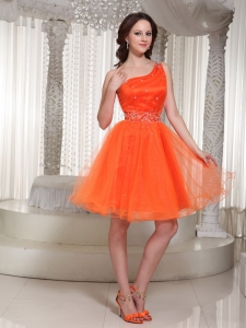 Orange Prom Homecoming Dress One Shoulder Strap Beading
