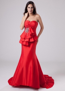 Mermaid Prom Dress Red Beading Brush/Sweep Sweetheart
