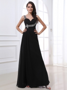 Black Prom Dress Chiffon One Shoulder Beading Long