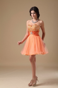 Orange Cocktail Homecoming Dress Beading Mini-length