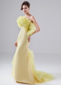 Prom Dress Mermaid Strapless Brush/Sweep Yellow Organza