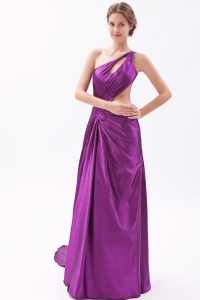 One Shoulder Evening Pageant Dress Purple Brush Train Ruch