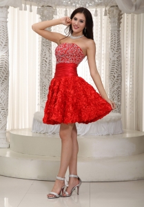 Fabric with Rolling Flowers Graduation Dress Beading Red