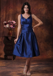 Royal Blue Dama Dress for Quinceanera With V-neck Straps