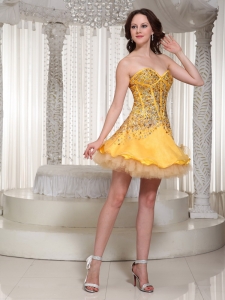 Mini-length Homecoming Dress Sweetheart Gold Beading