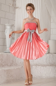 Watermelon Dama Dress for Quinceanera Knee-length Bow Pleat