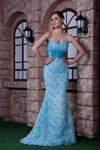 Celebrity Evening Dress Fabric With Rolling Flowers Aqua Blue