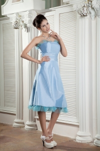 Baby Blue Dama Dress Strapless Tea-length Ruched A-line