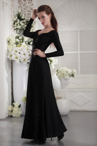 V-neck Long Sleeves Celebrity Evening Dress Ruch Black