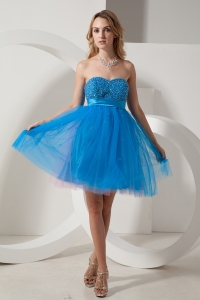 A-line Dama Dress Sweetheart Blue Beading Mini-length