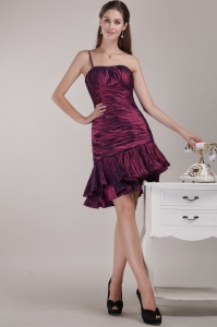 Ruffles Ruch Cocktail Holiday Dress One Shoulder Burgundy