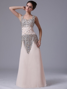 Beaded Straps Celebrity Pageant Dress Square Champagne