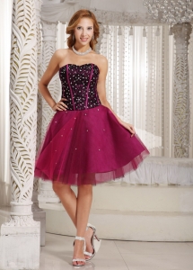 Tulle Fuchsia Homecoming Cocktail Dress A-line Beading